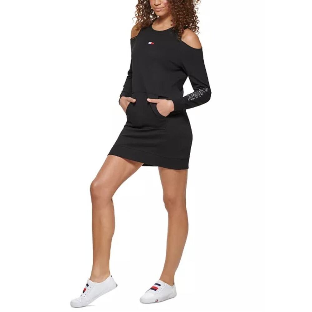 TOMMY HILFIGER SPORT 2X PLUS LONG SLEEVE DRESS WOMEN'S COLD-SHOULDER